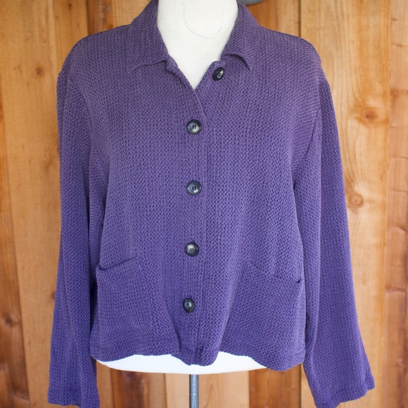 VIntage Carol Anderson Collection Purple Waffle Knit Cropped Button Up Jacket - Picture 1 of 16